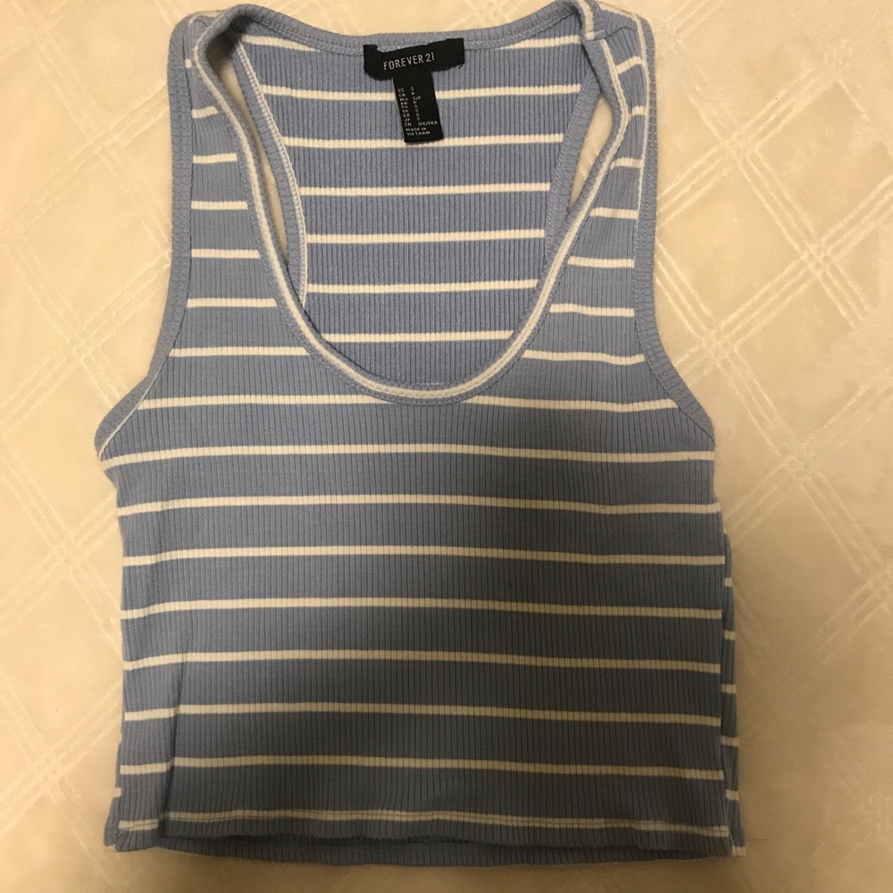 Striped Baby Blue Crop Tank Top